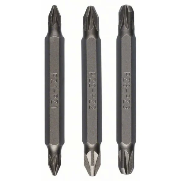 Набор из 3 двухсторонних насадок (PZ, PZ) PZ1-PZ1; PZ2-PZ2; PZ3-PZ3; 60 мм Bosch 2609255962
