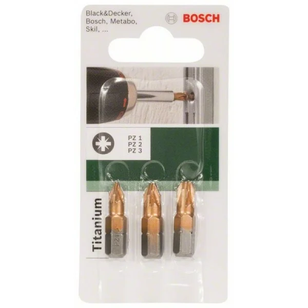 Набор из 3 насадок-бит Titanium (PZ) PZ1; PZ2; PZ3; 25 мм Bosch 2609255968 — изображение 3
