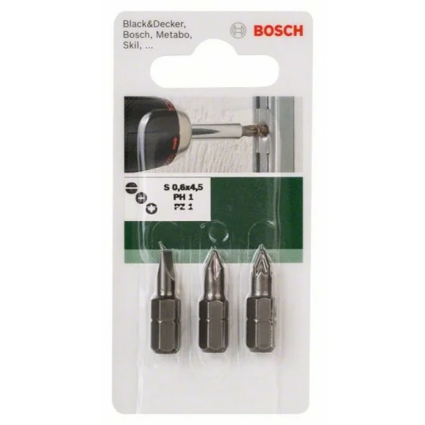 Набор из 3 насадок-бит Standard, смешанный (S, PH, PZ) S0,6x4,5; PH1; PZ1; 25 мм Bosch 2609255973 — изображение 5