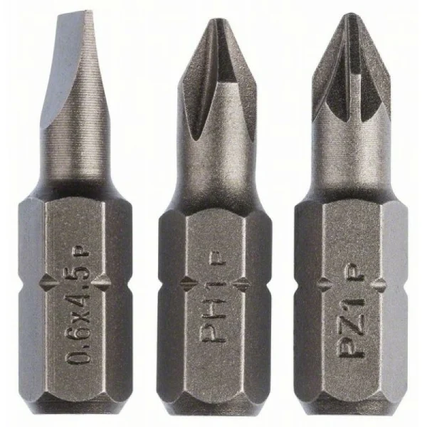 Набор из 3 насадок-бит Standard, смешанный (S, PH, PZ) S0,6x4,5; PH1; PZ1; 25 мм Bosch 2609255973