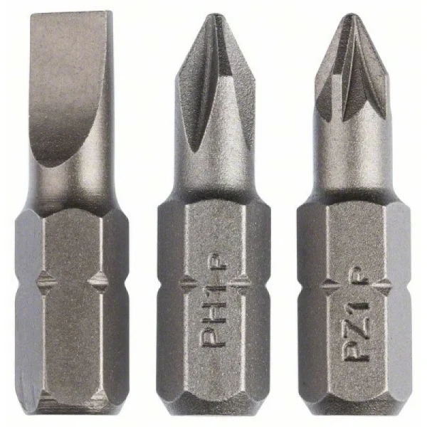 Набор из 3 насадок-бит Standard, смешанный (S, PH, PZ) S1,0x5,5; PH1; PZ1; 25 мм Bosch 2609255974
