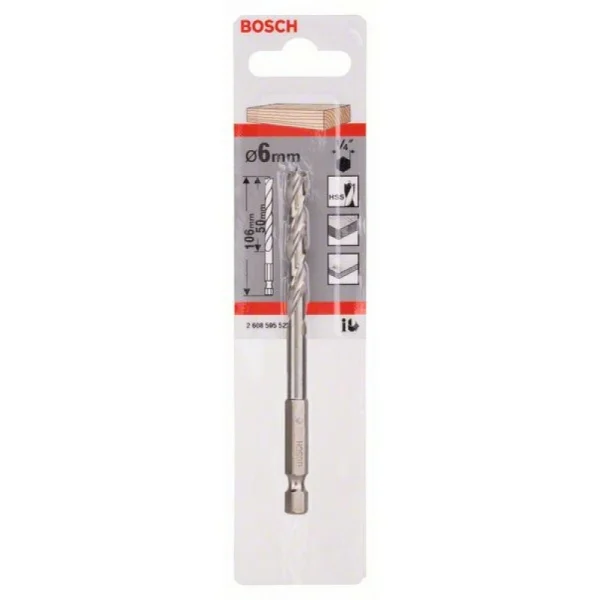 Набор спиральных сверл по дереву 5 шт D2-6 HEX 1/4" Bosch 2608595525 — изображение 3