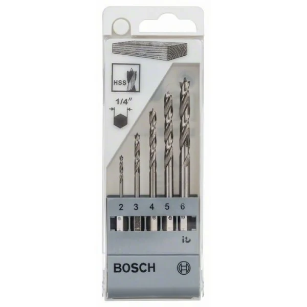 Набор спиральных сверл по дереву 5 шт D2-6 HEX 1/4" Bosch 2608595525