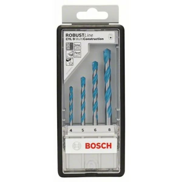 Набор Robust Line из 4 универсальных сверл CYL-9 Multi Construction 4; 5; 6; 8 мм Bosch 2607010521 — изображение 2