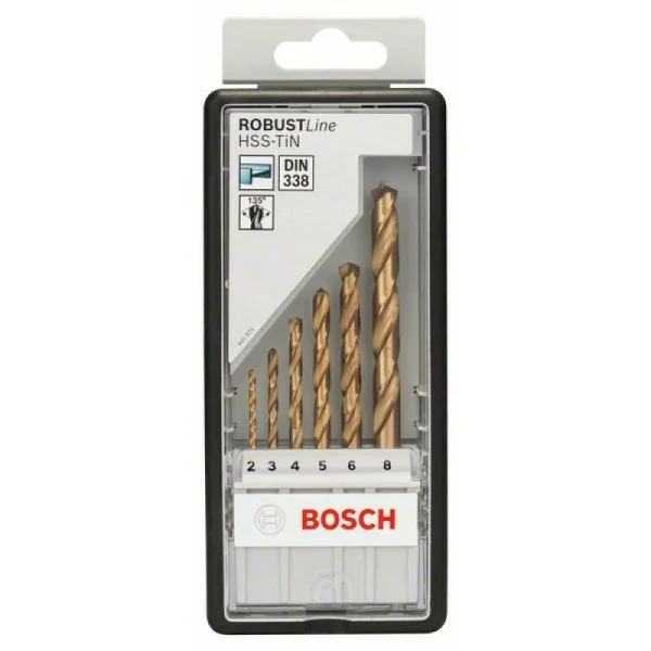 Набор из 6 сверл по металлу Robust Line HSS-TiN, 135° 2; 3; 4; 5; 6; 8 мм, 135° Bosch 2607010530 — изображение 2