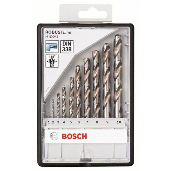 Набор из 10 сверл по металлу Robust Line HSS-G, 135° (1-10 мм) Bosch 2607010535 — изображение 2