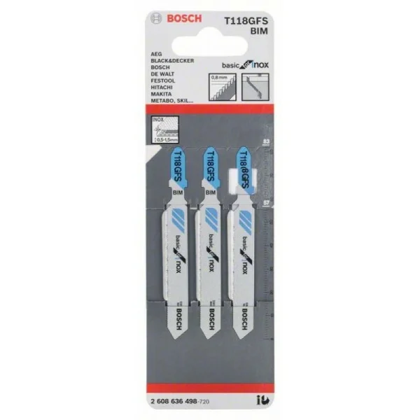 Лобзиковые пилки (3 шт) T 118 GFS Basic for Stainless Steel, BIM Bosch 2608636498 — изображение 2