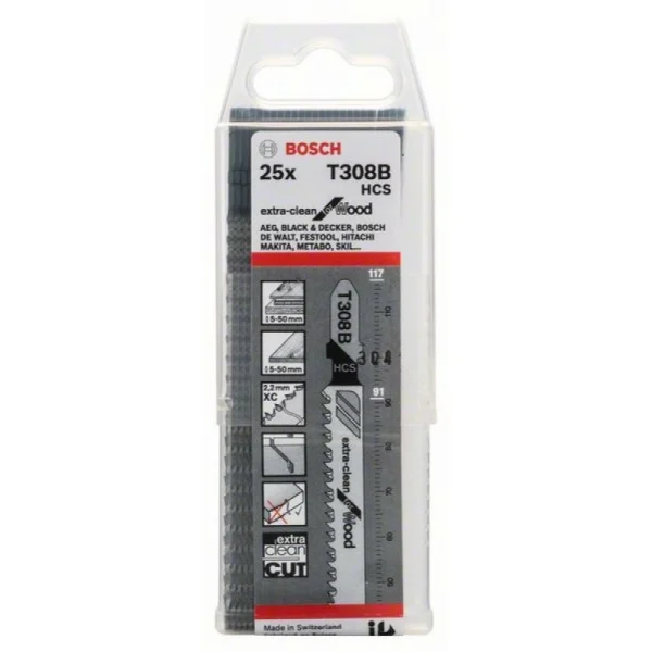25 Лобзиковых пилок Т 308 В Extra-clean for Wood , HCS Bosch 2608663752 — изображение 2