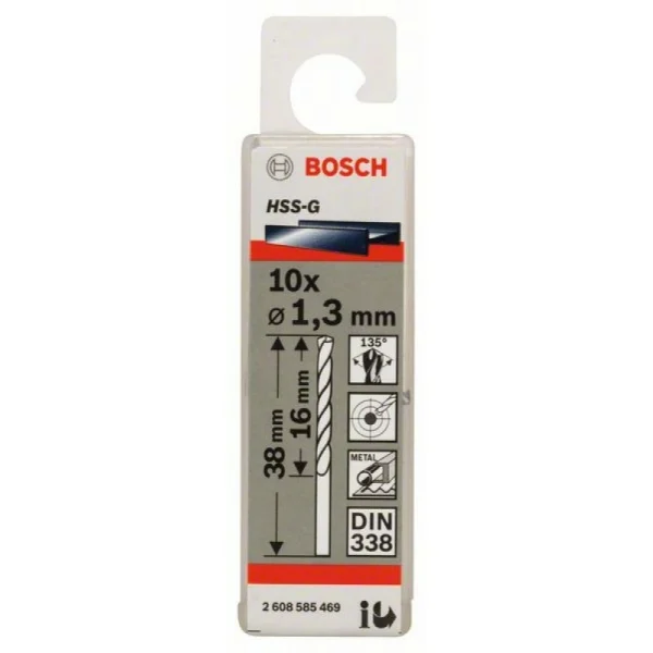 Сверло по металлу HSS-G DIN 338 1,3x16x38 мм Bosch 2608585469 — изображение 2