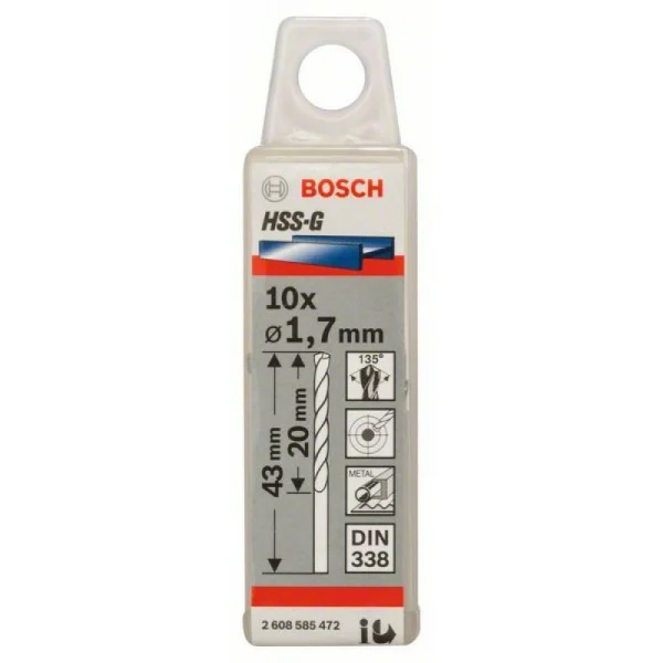 Сверло по металлу HSS-G DIN 338 1,7x20x43 мм Bosch 2608585472 — изображение 2