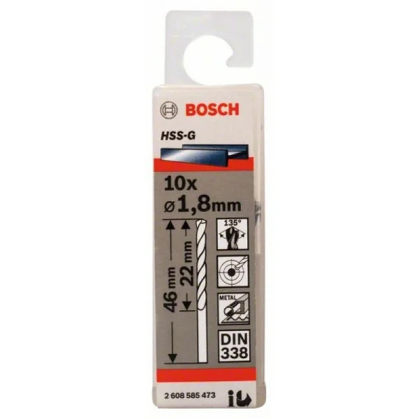 Сверло по металлу HSS-G DIN 338 1,8x22x46 мм Bosch 2608585473 — изображение 2