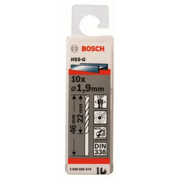 Сверло по металлу HSS-G DIN 338 1,9x22x46 мм Bosch 2608585474 — изображение 2