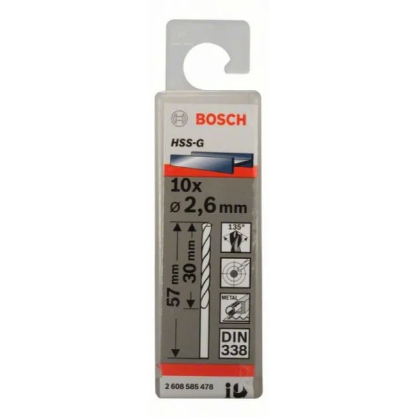 Сверло по металлу HSS-G DIN 338 2,6x30x57 мм Bosch 2608585478 — изображение 2