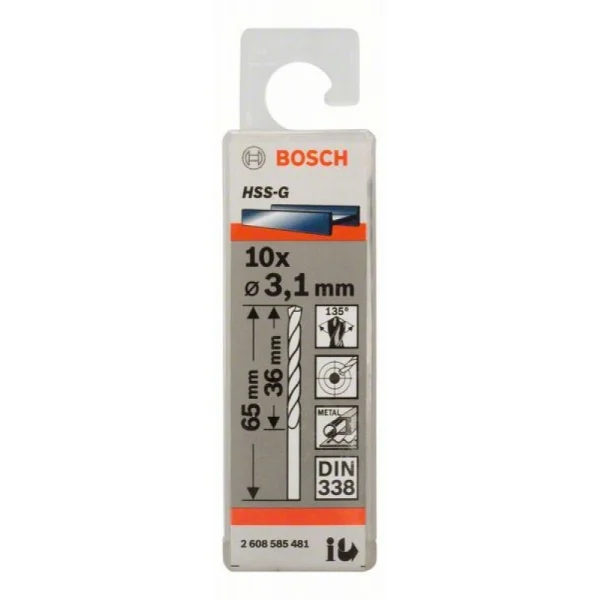 Сверло по металлу HSS-G DIN 338 3,1x36x65 мм Bosch 2608585481 — изображение 2