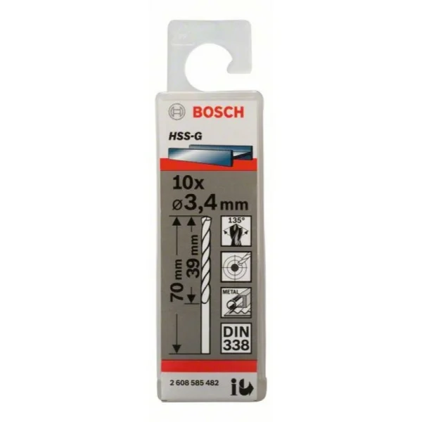Сверло по металлу HSS-G DIN 338 3,4x39x70 мм Bosch 2608585482 — изображение 2