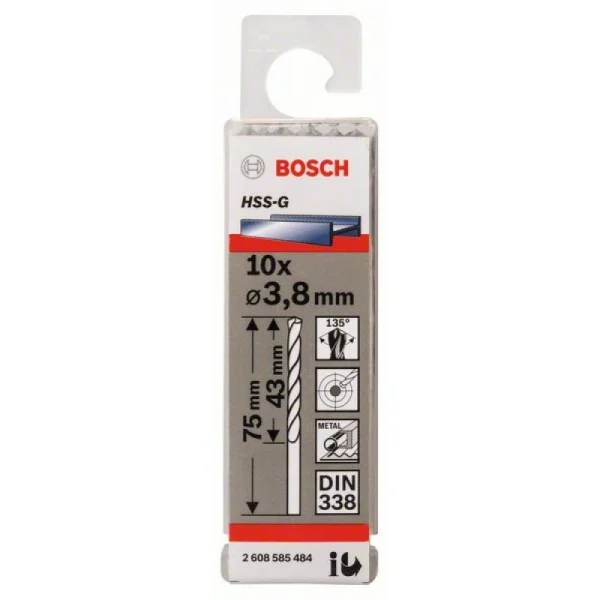 Сверло по металлу HSS-G DIN 338 3,8x43x75 мм Bosch 2608585484 — изображение 2