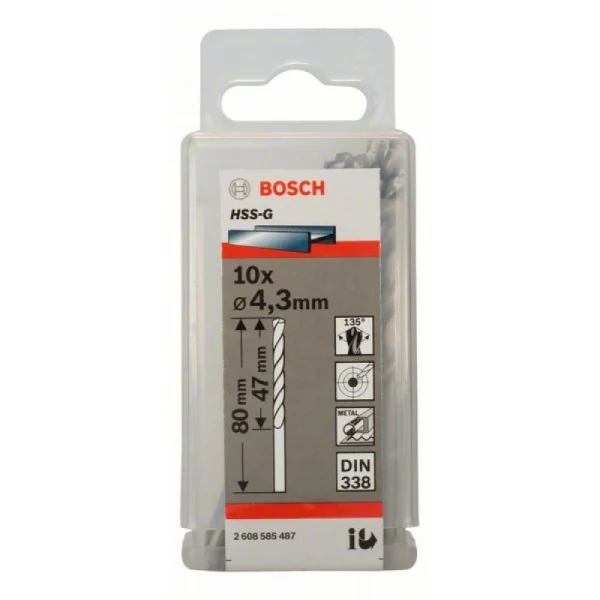 Сверло по металлу HSS-G DIN 338 4,3x47x80 мм Bosch 2608585487 — изображение 2