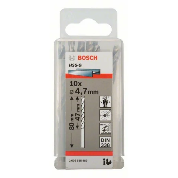 Сверло по металлу HSS-G DIN 338 4,7x47x80 мм Bosch 2608585489 — изображение 2