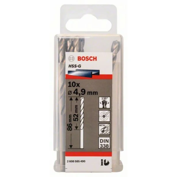 Сверло по металлу HSS-G DIN 338 4,9x52x86 мм Bosch 2608585490 — изображение 2