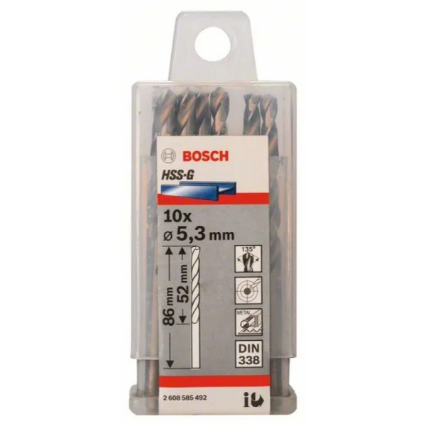 Сверло по металлу HSS-G DIN 338 5,3x52x86 мм Bosch 2608585492 — изображение 2