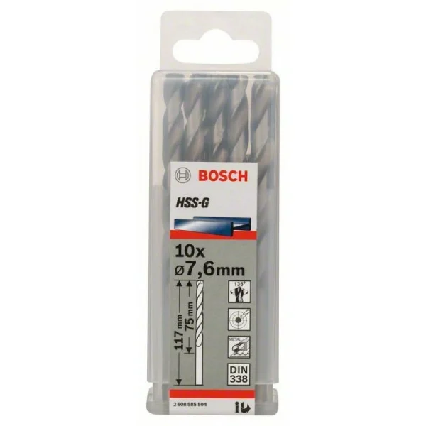 Сверло по металлу HSS-G DIN 338 7,6x75x117 мм Bosch 2608585504 — изображение 2