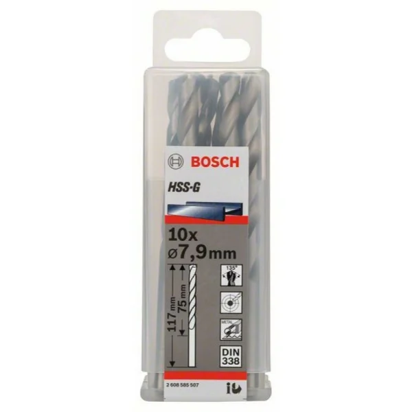 Сверло по металлу HSS-G DIN 338 7,9x75x117 мм Bosch 2608585507 — изображение 2