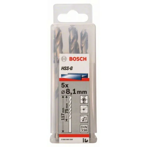 Сверло по металлу HSS-G DIN 338 8,1x75x117 мм Bosch 2608585508 — изображение 2