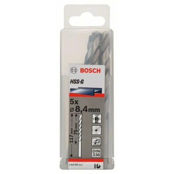 Сверло по металлу HSS-G DIN 338 8,4x75x117 мм Bosch 2608585511 — изображение 2