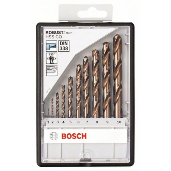 Набор из 10 сверл по металлу Robust Line HSS-Co (1-10 мм) Bosch мм Bosch 2607019925 — изображение 2