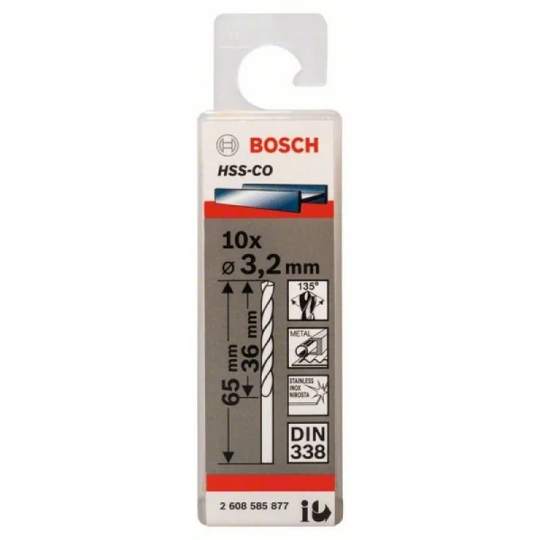 Сверло по металлу HSS-Co DIN 338 3,2x36x65 мм Bosch 2608585877 — изображение 2