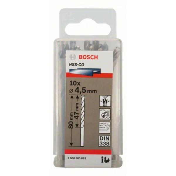 Сверло по металлу HSS-Co DIN 338 4,5x47x80 мм Bosch 2608585883 — изображение 2