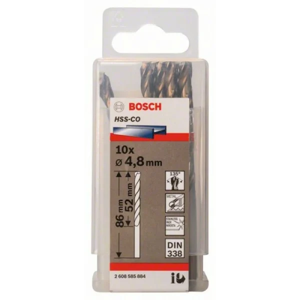 Сверло по металлу HSS-Co DIN 338 4,8x52x86 мм Bosch 2608585884 — изображение 2