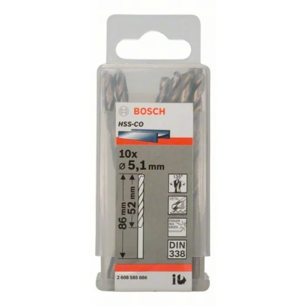 Сверло по металлу HSS-Co DIN 338 5,1x52x86 мм Bosch 2608585886 — изображение 2