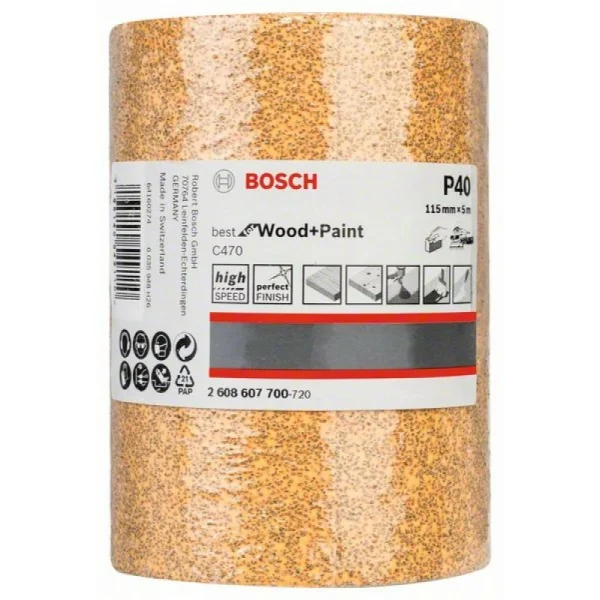Шлифшкурка в рулонах на бумажной основе C470 115 мм, 5 м, 40 Bosch 2608607700 — изображение 2