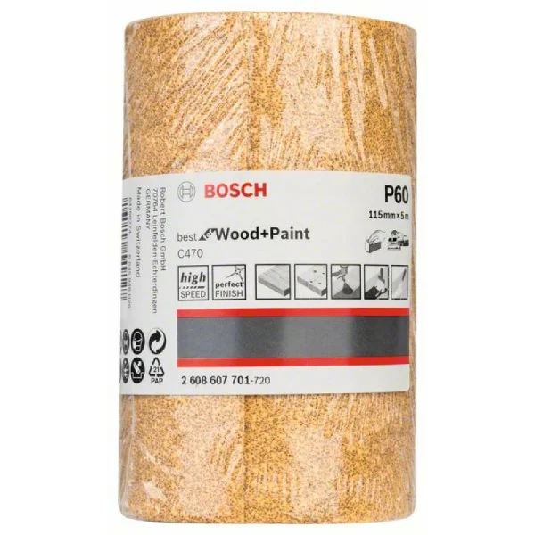 Шлифшкурка в рулонах на бумажной основе C470 115 мм, 5 м, 60 Bosch 2608607701 — изображение 2