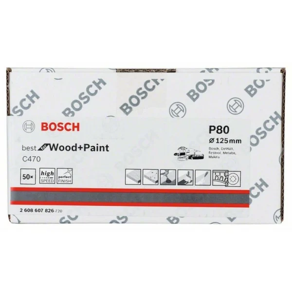 Шлифлист C470, в упаковке 50 шт. 125 мм, 80 Bosch 2608607826 — изображение 2