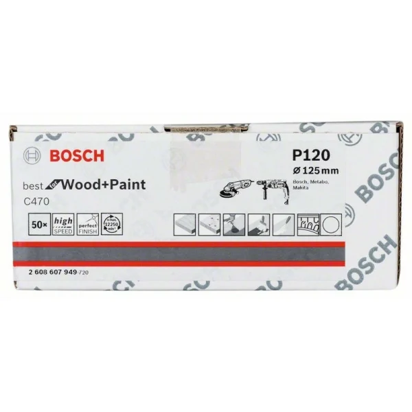 Шлифлист на бумажной основе C470, в упаковке 50шт. 125 мм, 120 Bosch 2608607949 — изображение 2