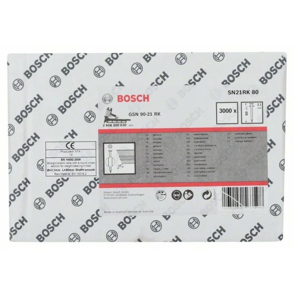 Гвозди с круглой головкой SN21RK 80 3,1 мм, 80 мм, без покр., гладк. Bosch 2608200030 — изображение 2