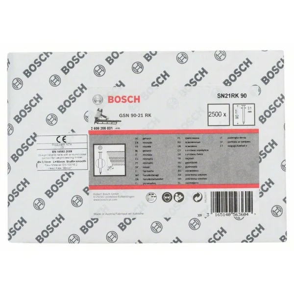 Гвозди с круглой головкой SN21RK 90 3,1 мм, 90 мм, без покр., гладк. Bosch 2608200031 — изображение 2