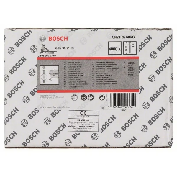 Гвозди с круглой головкой SN21RK 60RG 2,8 мм, 60 мм, оцинк., рифл. Bosch 2608200036 — изображение 2