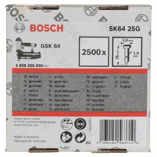 Штифт с потайной головкой SK64 25G 1,6 мм, 25 мм, оцинк. Bosch 2608200500 — изображение 2