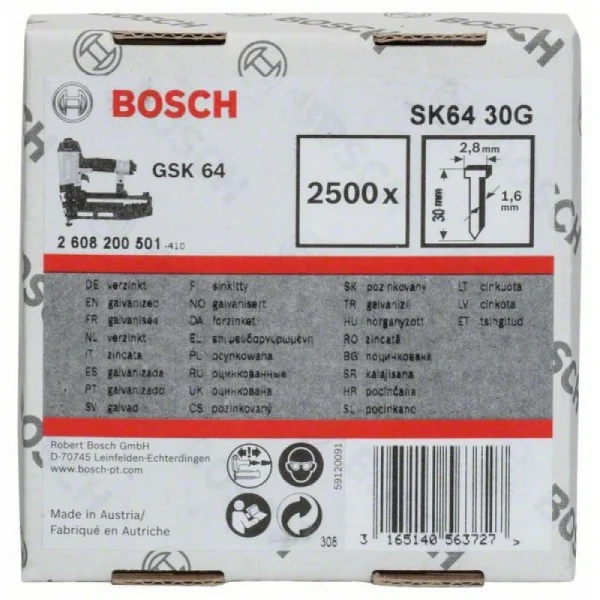 Штифт с потайной головкой SK64 30G 1,6 мм, 30 мм, оцинк. Bosch 2608200501 — изображение 2