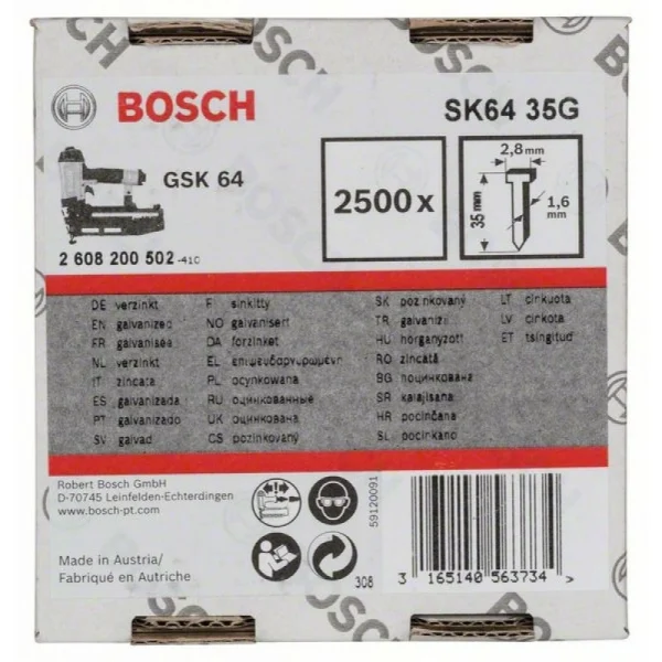 Штифт с потайной головкой SK64 35G 1,6 мм, 35 мм, оцинк. Bosch 2608200502 — изображение 2