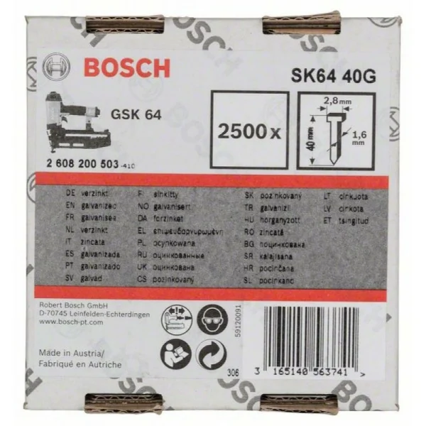 Штифт с потайной головкой SK64 40G 1,6 мм, 40 мм, оцинк. Bosch 2608200503 — изображение 2