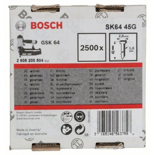 Штифт с потайной головкой SK64 45G 1,6 мм, 45 мм, оцинк. Bosch 2608200504 — изображение 2