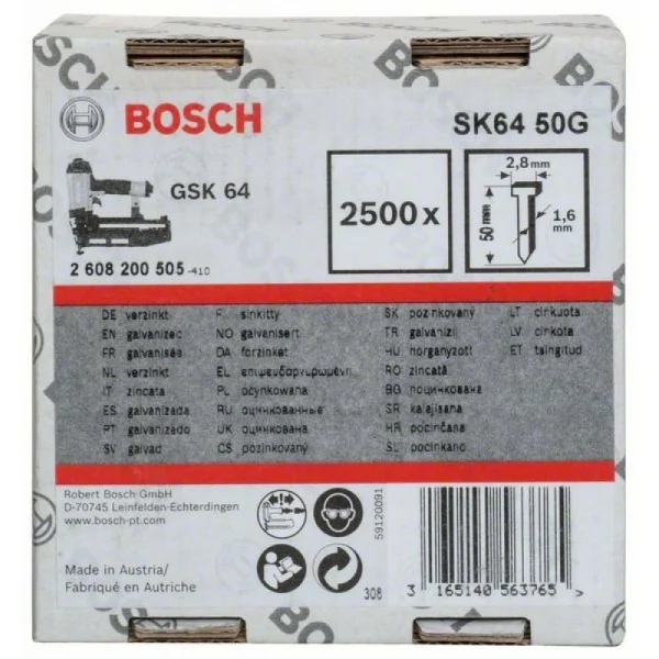 Штифт с потайной головкой SK64 50G 1,6 мм, 50 мм, оцинк. Bosch 2608200505 — изображение 2