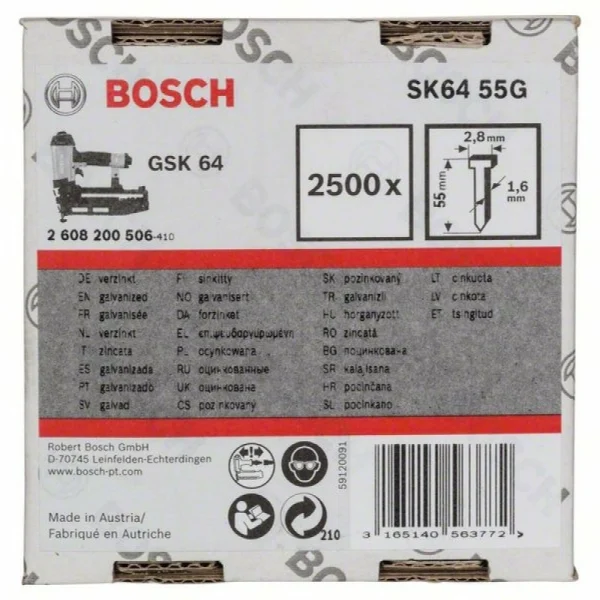 Штифт с потайной головкой SK64 55G 1,6 мм, 55 мм, оцинк. Bosch 2608200506 — изображение 2