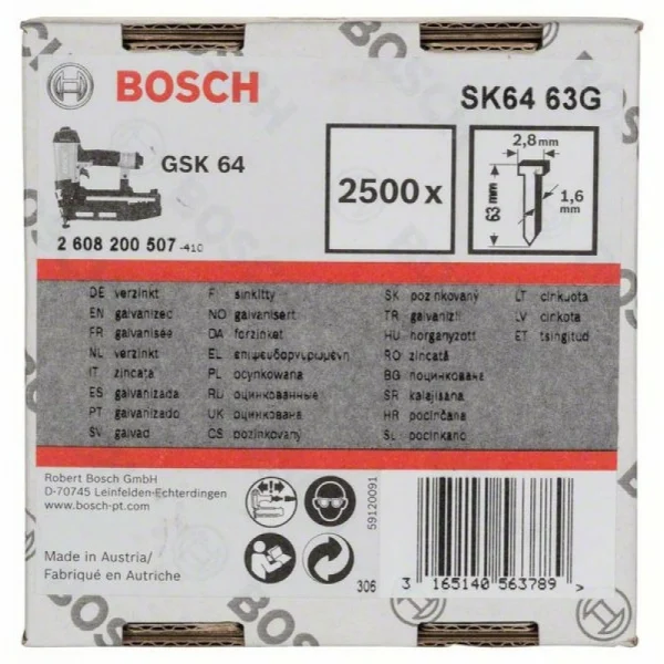 Штифт с потайной головкой SK64 63G 1,6 мм, 63 мм, оцинк. Bosch 2608200507 — изображение 2