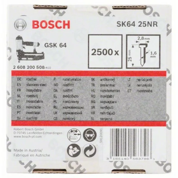 Штифт с потайной головкой SK64 25NR 1,6 мм, 25 мм, нерж. (A2/1,4301) Bosch 2608200508 — изображение 2
