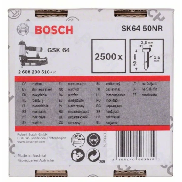 Штифт с потайной головкой SK64 50NR 1,6 мм, 50 мм, нерж. (A2/1,4301) Bosch 2608200510 — изображение 2